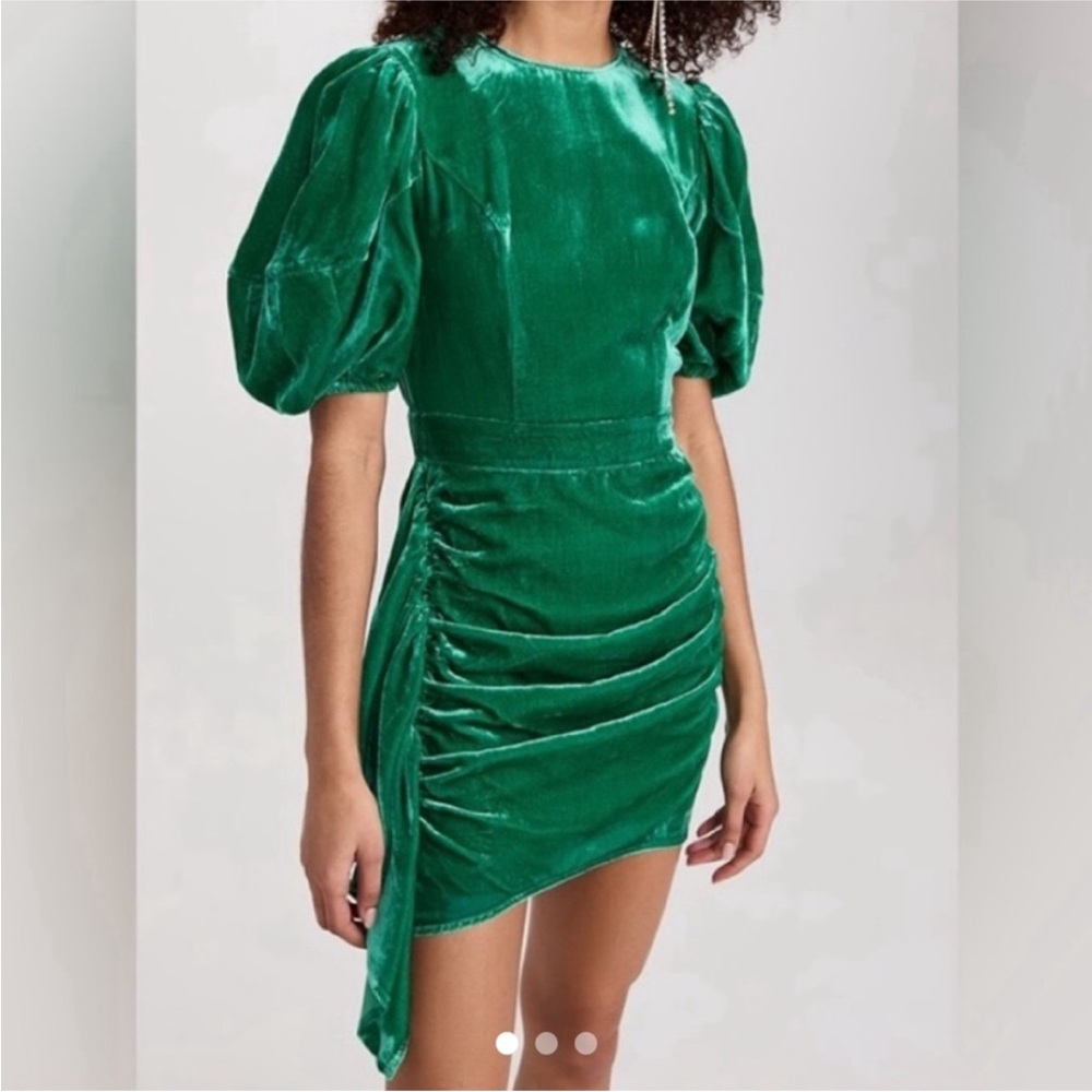 RHODE Green Puff Short Sleeve Pia Velvet Mini Dress Size 6